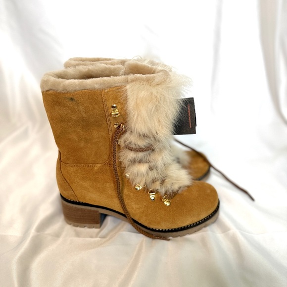 Montelliana STELLA GENUINE SHEARLING TRIMMED LACE-UP HEALED BOOT IN SEGALE - Picture 5 of 11